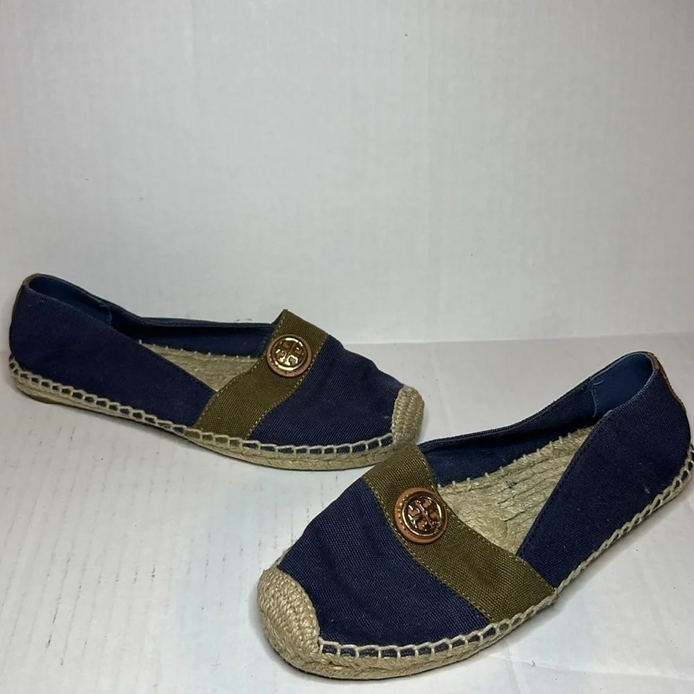 Tory Burch Size 7 Vacation Blue Green Slip-On Espadrille Quiet Luxury Flats